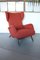 Fauteuil à Oreilles Vintage Bouclé Rouge de style Gio Ponti, Italie 1960 5