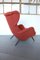 Fauteuil à Oreilles Vintage Bouclé Rouge de style Gio Ponti, Italie 1960 7