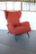 Sedia Wingback vintage in Bouclé rossa in stile di Gio Ponti, Italia, anni '60, Immagine 4