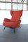 Vintage Red Bouclé Wingback Chair in style of Gio Ponti, Italy 1960s 1