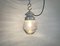 Industrial White Porcelain Pendant Light with Frosted Clear Glass, 1970s 7