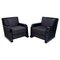 Art Deco French Black Lacquer Club Chairs with Art Deco Pattern, 1930s, Set of 2 1