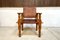 South American Brutalist Leather & Oak Safari Chairs, Colombia, 1960s, Set of 2 3