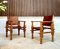 South American Brutalist Leather & Oak Safari Chairs, Colombia, 1960s, Set of 2 1