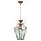 Italian Brass and Beveled Glass Hexagonal Pendant Lamp in the Style of Adolf Loos, 1950s 1