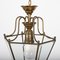 Lámpara colgante italiana hexagonal de latón y vidrio biselado, años 50, Imagen 14