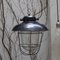 Lampes à Suspension Industrielles Vintage en Verre Givré et Émail Noir 6