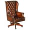 Vintage Brown Leather Wingback Captain's Swivel Chair, 1960s 1