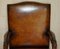 Vintage Restored Brown Leather & Oak Captain's Armchair 3