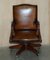 Vintage Restored Brown Leather & Oak Captain's Armchair 2