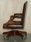 Vintage Restored Brown Leather & Oak Captain's Armchair 15