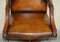 Vintage Restored Brown Leather & Oak Captain's Armchair 4
