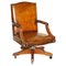 Vintage Restored Brown Leather & Oak Captain's Armchair 1