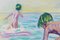 Ejnar R. Kragh, Bambini al bagno in spiaggia, anni '60, olio su tela, con cornice, Immagine 4
