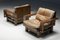 French Wooden Club Chairs with Leather Cushions, 1960s, Set of 2 3