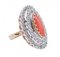 Rose Gold and Silver Ring with Coral and Diamonds, 1960s 2