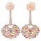 14 Karat Rose Gold Dangle Earrings with Coral, Multicolor Sapphires and Diamonds, 1970s, Set of 2 1