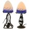 French Art Deco Wrought Iron Lamps with Glass Shades, Set of 2 12