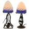 French Art Deco Wrought Iron Lamps with Glass Shades, Set of 2, Image 12