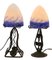 French Art Deco Wrought Iron Lamps with Glass Shades, Set of 2 4