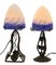 French Art Deco Wrought Iron Lamps with Glass Shades, Set of 2, Image 4