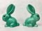 No. 1028 Green Glazed Rabbit from Sylvac, 1950s, Set of 2 4