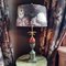 Lámpara de mesa en forma de palmera o piña de cobre y vidrio coloreado atribuida a Maison Charles, años 60, Imagen 7