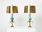 Brass Lamps Blue Ostrich Egg Original Shades from Maison Charles, 1960s, Set of 2 8