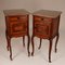 Antique French Walnut Nightstands with Beige Marble Tops on Castors, Set of 2 7