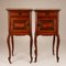 Antique French Walnut Nightstands with Beige Marble Tops on Castors, Set of 2 1