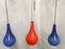 Blue and Red Double-Layered Glass Ceiling Lights, 1970s, Set of 3 1