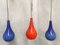 Blue and Red Double-Layered Glass Ceiling Lights, 1970s, Set of 3 10