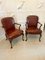 Antique Leather and Carved Walnut Desk Chairs, 1920s, Set of 2 1