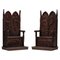 20th Century Carved Wooden Throne Chairs with Relief Design, Set of 2 1