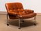Chrome and Aged Brown Eva Lounge Chair Leather by Lindlöfs Möbler, 1960s, Image 1