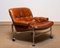 Chrome and Aged Brown Eva Lounge Chair Leather by Lindlöfs Möbler, 1960s 9