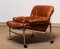 Chrome and Aged Brown Eva Lounge Chair Leather by Lindlöfs Möbler, 1960s 3