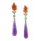 Red Coral Leaves, Amethyst Drops,emeralds,diamonds, White Gold Drop Earrings, 1980s, Set of 2 1