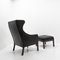 Black Leather Wingchair and Footstool by Borge Mogensen for Fredericia, 1960s, Set of 2 4