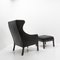 Fauteuil à Oreilles et Repose-Pieds en Cuir Noir par Borge Mogensen pour Fredericia, 1960s, Set de 2 4