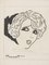 Emilie Bonet, Portrait, Original China Ink Drawing, 20th Century 1