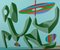 Leo Guida, Composizione verde, Pittura acrilica originale, anni '80, Immagine 1