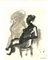 Leo Guida, mujer sentada y escena surrealista, tinta y acuarela originales, años 70, Imagen 1
