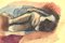 Mino Maccari, Reclined Nude, Original Charcoal & Watercolor, Mid-20th Century 1