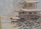 Japanese Pagoda & Mountain Scene, 1930s, Watercolour, Framed, Image 8