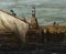 Boston Docks Seascape with American Clipper Sailboat, Peinture à l’Huile, Encadrée 3