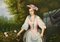 Victorian Style Artist, Gardening Lady Portrait, Oil on Canvas, Framed 7