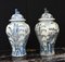 Blue and White Porcelain Temple Jars with Ming Foo Dogs, Set of 2 12