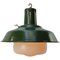 Vintage Industrial Green Enamel Pendant Light in Opaline Glass 2