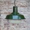 Vintage Industrial Green Enamel Pendant Light in Opaline Glass 6